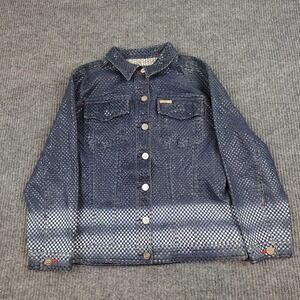 Ecko Red Jacket Womens L Blue Denim Trucker Geometric Button Front Collared